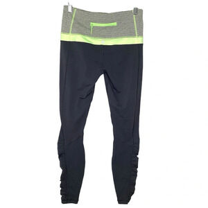 Lululemon Swift Speed Leggings Women Sz 8 Black Green Pocket 7/8 Length Gym EUC